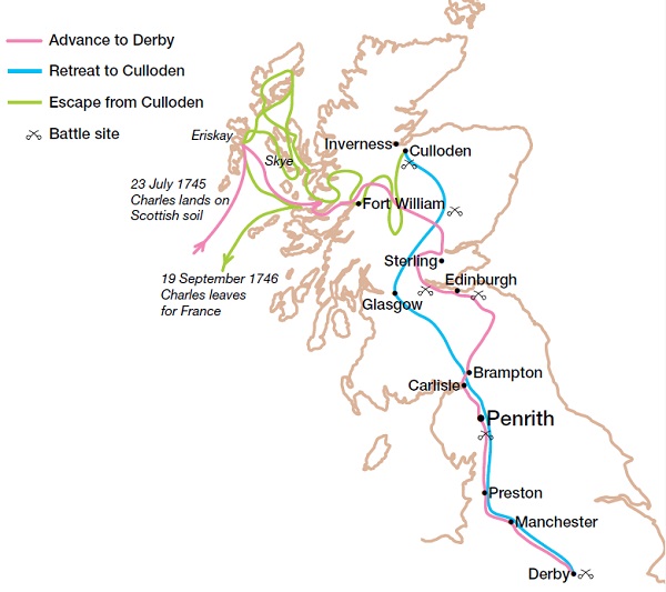 Route of Jacobite invasion and retreat