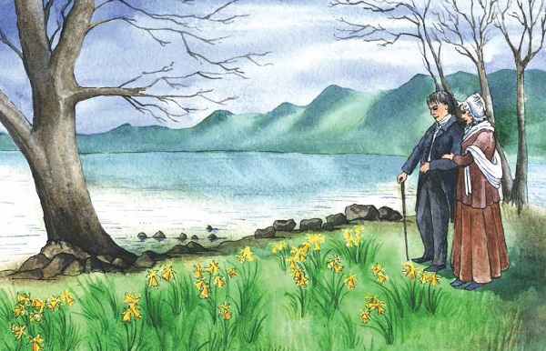 William and Dorothy admiring the wild daffodils at Gowbarrow in 1802